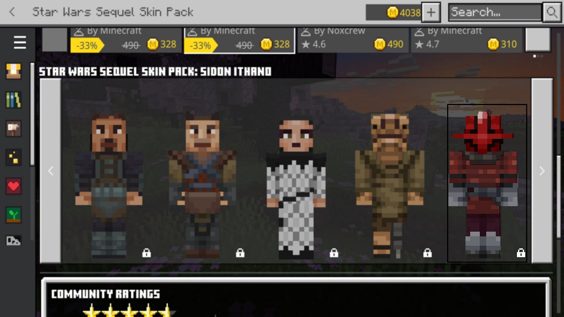 Sidon Ithano is one of the more stand-out Star Wars Sequel skins. (Image via Mojang)